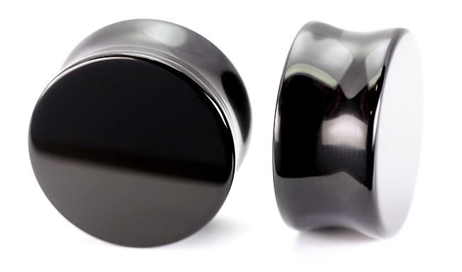 Double Flare Black Agate Stone Plug — Price Per Pair