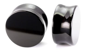 Double Flare Black Agate Stone Plug — Price Per Pair