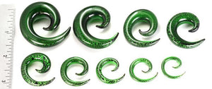 8g - 5/8" Pyrex Glass GREEN Glitter SPIRAL - Price Per 1