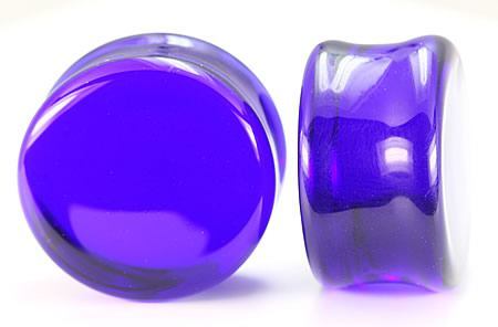 FLAT PLUGS Cobalt Blue Glass - Ear Gauge Jewelry - Price Per 1