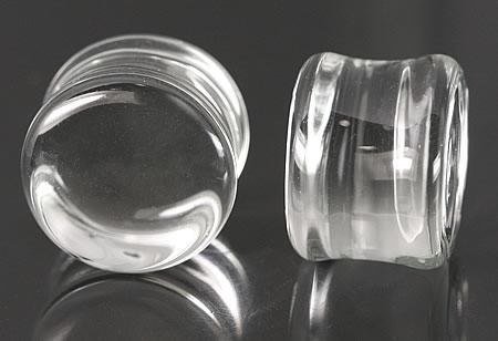 FLAT PLUGS Clear Glass - Ear Gauge Jewelry - Price Per 1