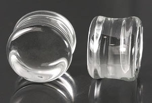 FLAT PLUGS Clear Glass - Ear Gauge Jewelry - Price Per 1