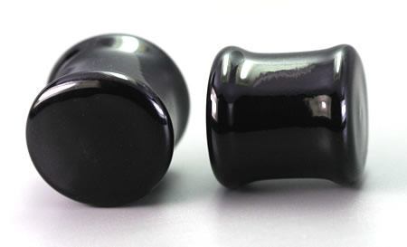 FLAT PLUGS Black Glass - Ear Gauge Jewelry - Price Per 1