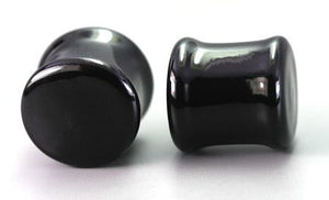 FLAT PLUGS Black Glass - Ear Gauge Jewelry - Price Per 1