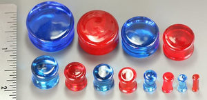 FLAT PLUGS RUBY RED Glass - Ear Gauge Jewelry - Price Per 1