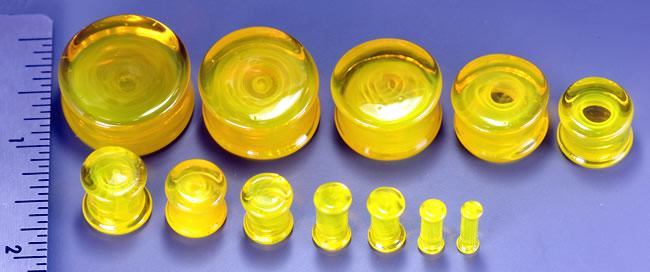 FLAT PLUGS Swirl YELLOW Glass - Ear Gauge Jewelry - Price Per 1