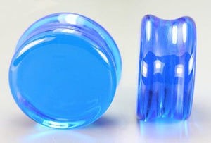 FLAT PLUGS OCEAN BLUE Glass - Ear Gauge Jewelry - Price Per 1