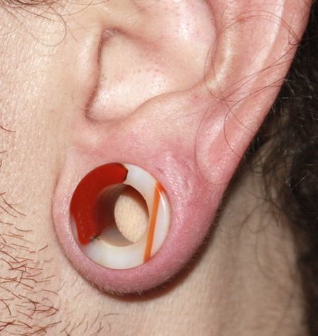 Double Flare Tunnel RED AGATE STONE 0g - 1" - Price Per 1