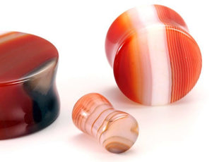 Double Flare Red Agate Stone Plug — Price Per Pair