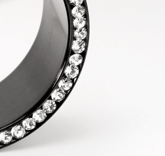 Crystal Jeweled Rim PVD Black Steel Threaded Tunnel — Price Per 1