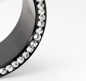 Crystal Jeweled Rim PVD Black Steel Threaded Tunnel — Price Per 1