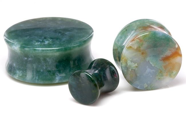Green India Agate Stone Double Flare Plug — Price Per 1