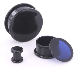 BOX Plugs Black ACRYLIC Threaded Hollow Center STASH 4mm - 48mm - Price Per 1