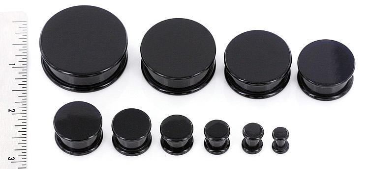 BOX Plugs Black ACRYLIC Threaded Hollow Center STASH 4mm - 48mm - Price Per 1
