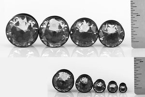 BLACK Acrylic Single Flare Plugs with CZ Stone 3mm - 26mm - Price Per 1