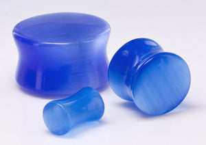 12g-1" Double Flare Blue Cats Eye Glass Plugs - Price Per Pair