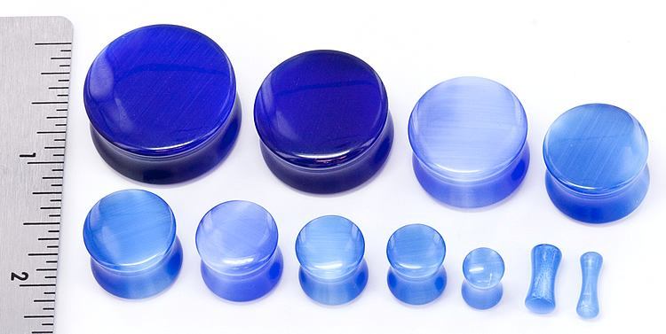 12g-1" Double Flare Blue Cats Eye Glass Plugs - Price Per Pair