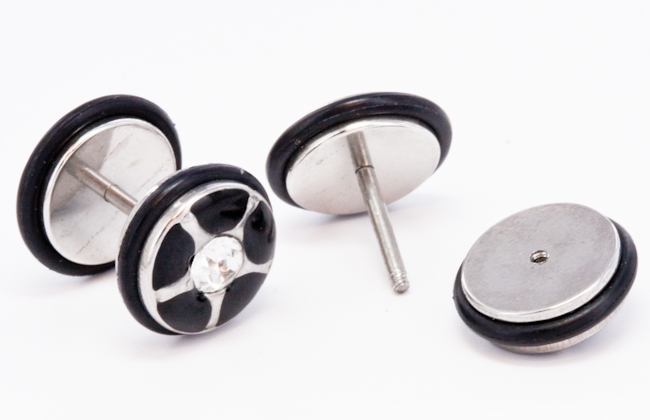 Flower Design FAKE PLUG with CZ Stone Fake Piercing - Price Per 1