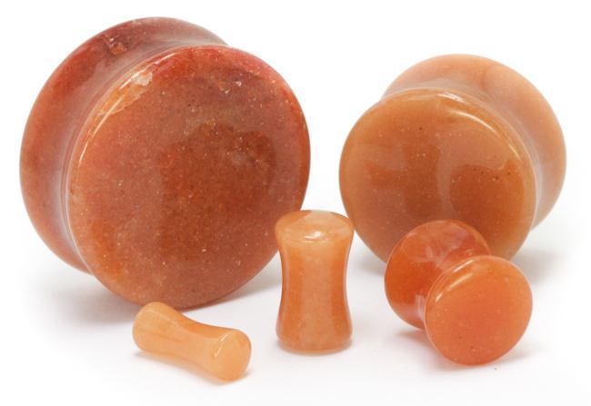 ORANGE AVENTURINE Stone Double Flare Plugs 10g - 1" - Price Per 1