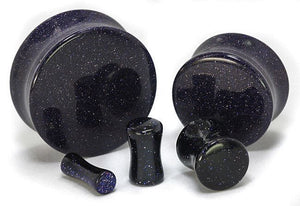 Blue Goldstone Glass Double Flare Plugs - Price Per 1