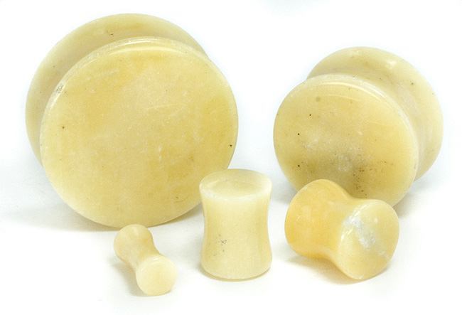 YELLOW BURMESE STONE Double Flare Plugs 10g - 1" - Price Per 1