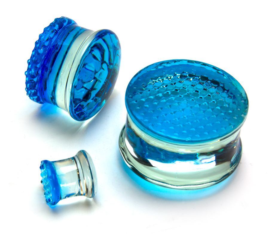 BLUE Honey Comb Glass Double Flare Plugs Price Per 1