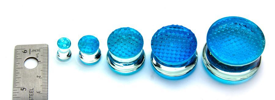 BLUE Honey Comb Glass Double Flare Plugs Price Per 1