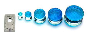 BLUE Honey Comb Glass Double Flare Plugs Price Per 1
