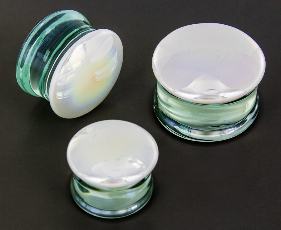 PEARL WHITE Front Glass Double Flare Plugs - Price Per 1