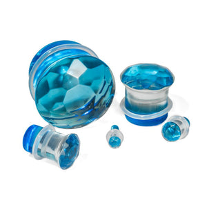 Blue Faceted Single Flare Glass Plug - Price Per 1