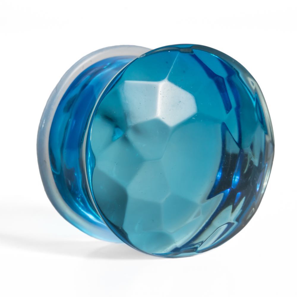 Blue Faceted Single Flare Glass Plug - Price Per 1