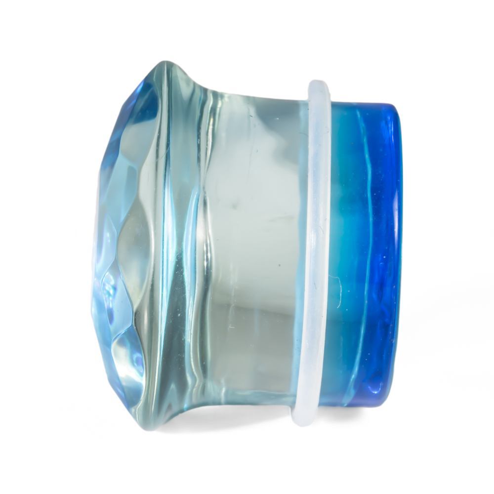 Blue Faceted Single Flare Glass Plug - Price Per 1