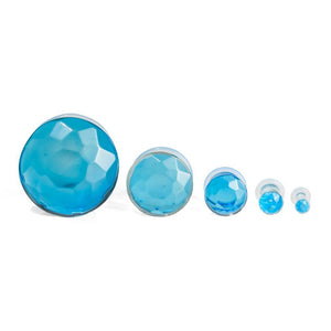 Blue Faceted Single Flare Glass Plug - Price Per 1
