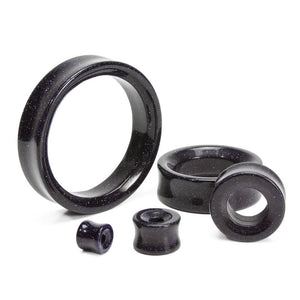 Blue Goldstone Glass Double Flare Hollow Plug - Price Per 1