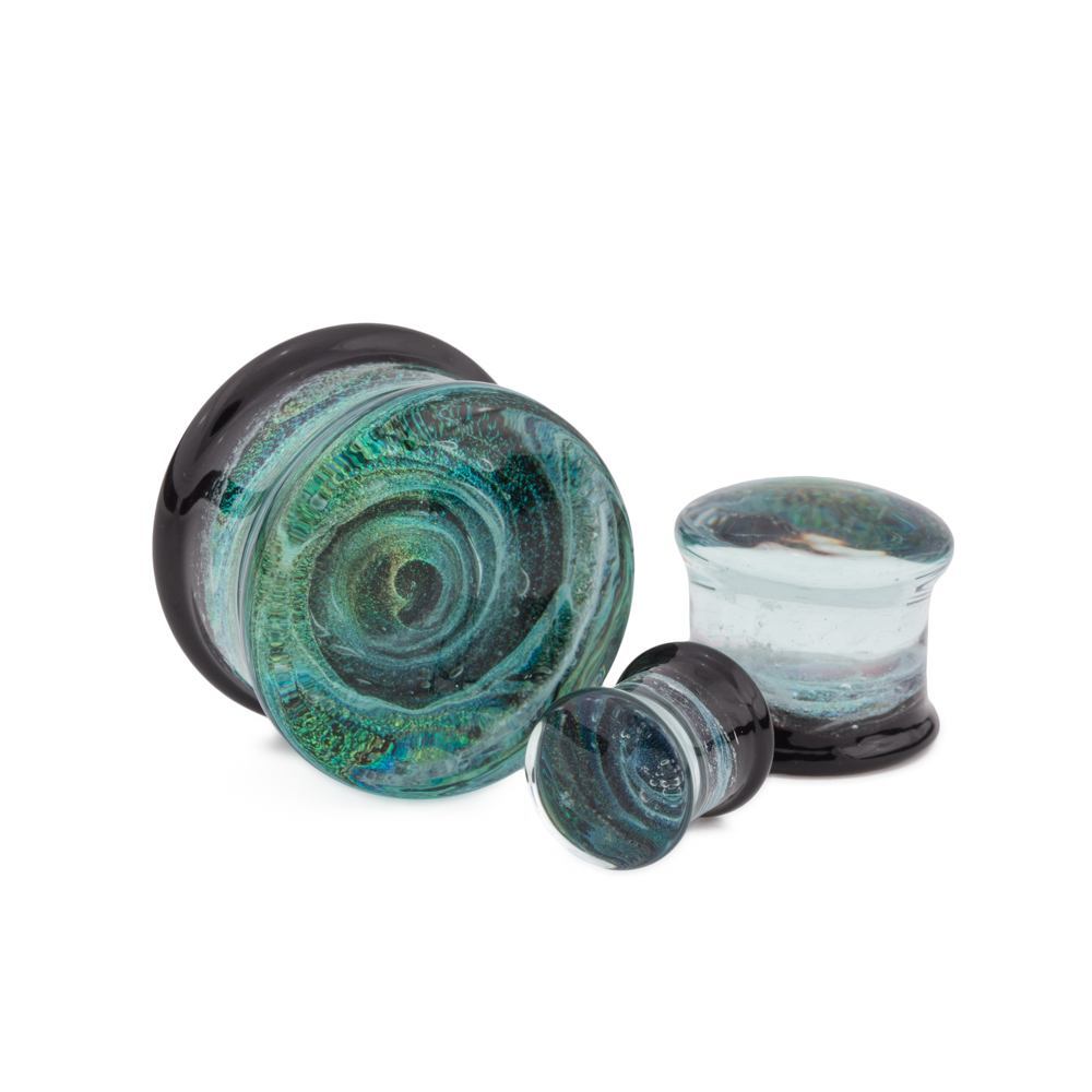 Green Glass Foil Plug - 0g to 1” - Price Per 1