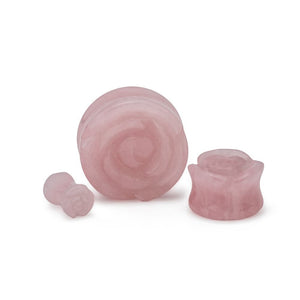 Rose Quartz Stone Plug with Carved Rose Front – 2g to 1” – Price Per 1