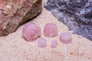Rose Quartz Stone Plug with Carved Rose Front – 2g to 1” – Price Per 1