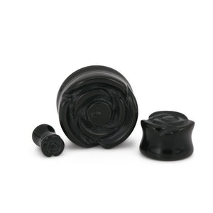 Double Flared Rose Black Glass Stone Plug – Price Per 1