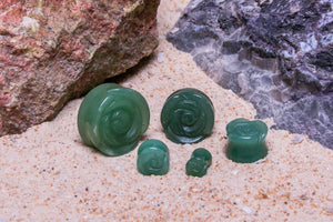 Green Aventurine Stone Plug with Carved Rose Front – 2g to 1” – Price Per 1