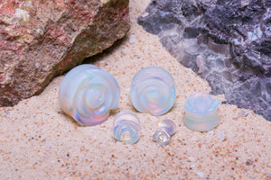 Opal Stone Plug with Carved Rose Front – 2g to 1” – Price Per 1