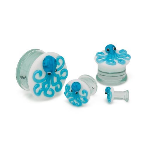2g–1” Double Flared Blue Octopus Soda-Lime Glass Plug — Price Per 1