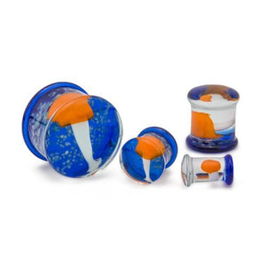 Double Flared Orange Mushroom Soda-Lime Glass Plug — Price Per 1