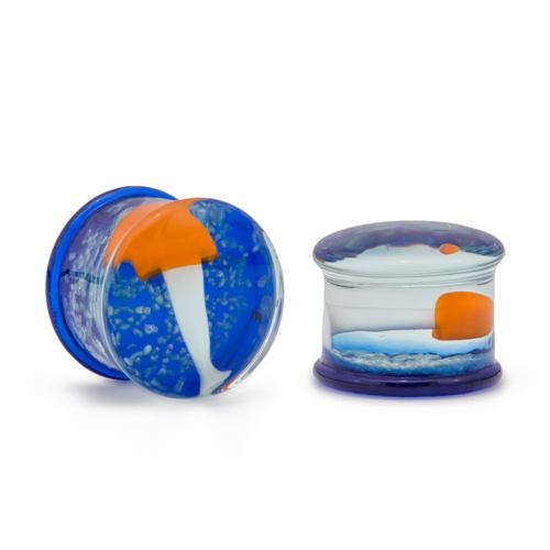 Double Flared Orange Mushroom Soda-Lime Glass Plug — Price Per 1