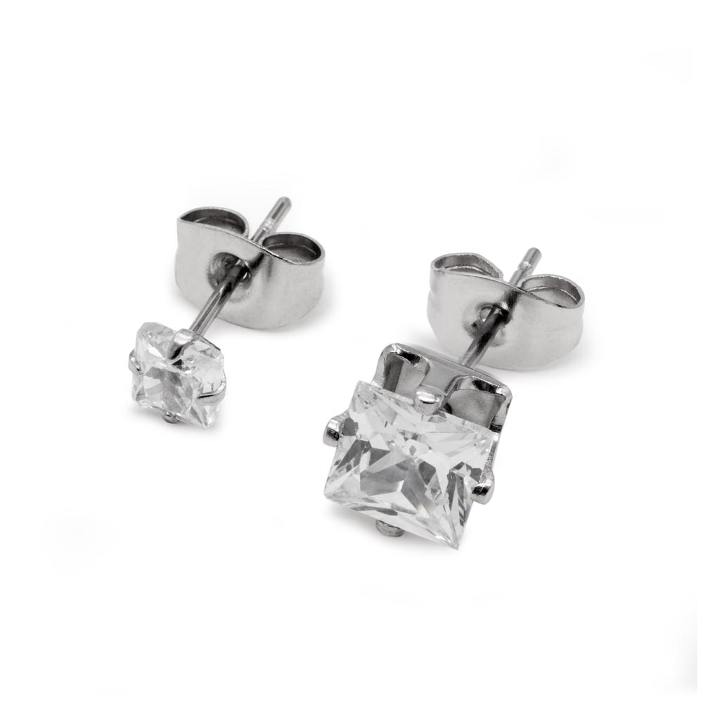 22g Square Crystal Jewel Stud Earrings — Price Per 2