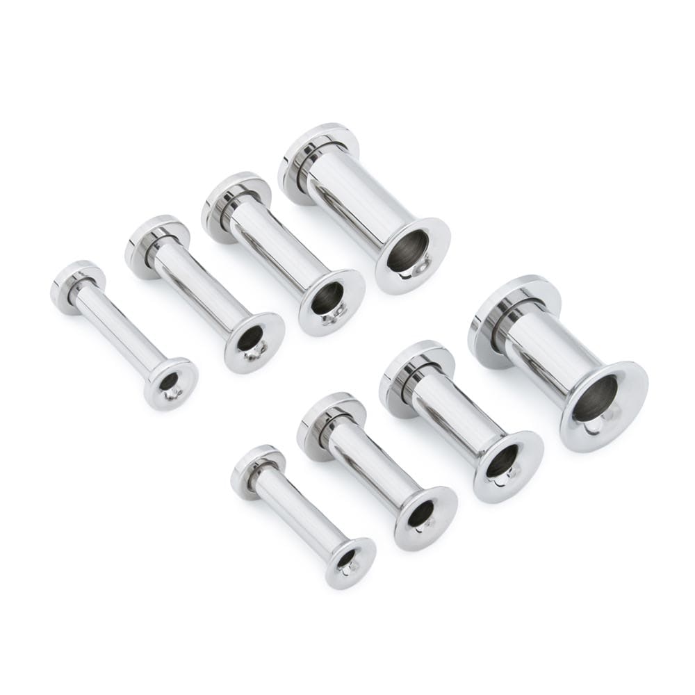 Extra Long Externally Threaded Single Flare Tunnel — Stainless Steel — 6g-0g (4mm-8mm) — Choose Length
