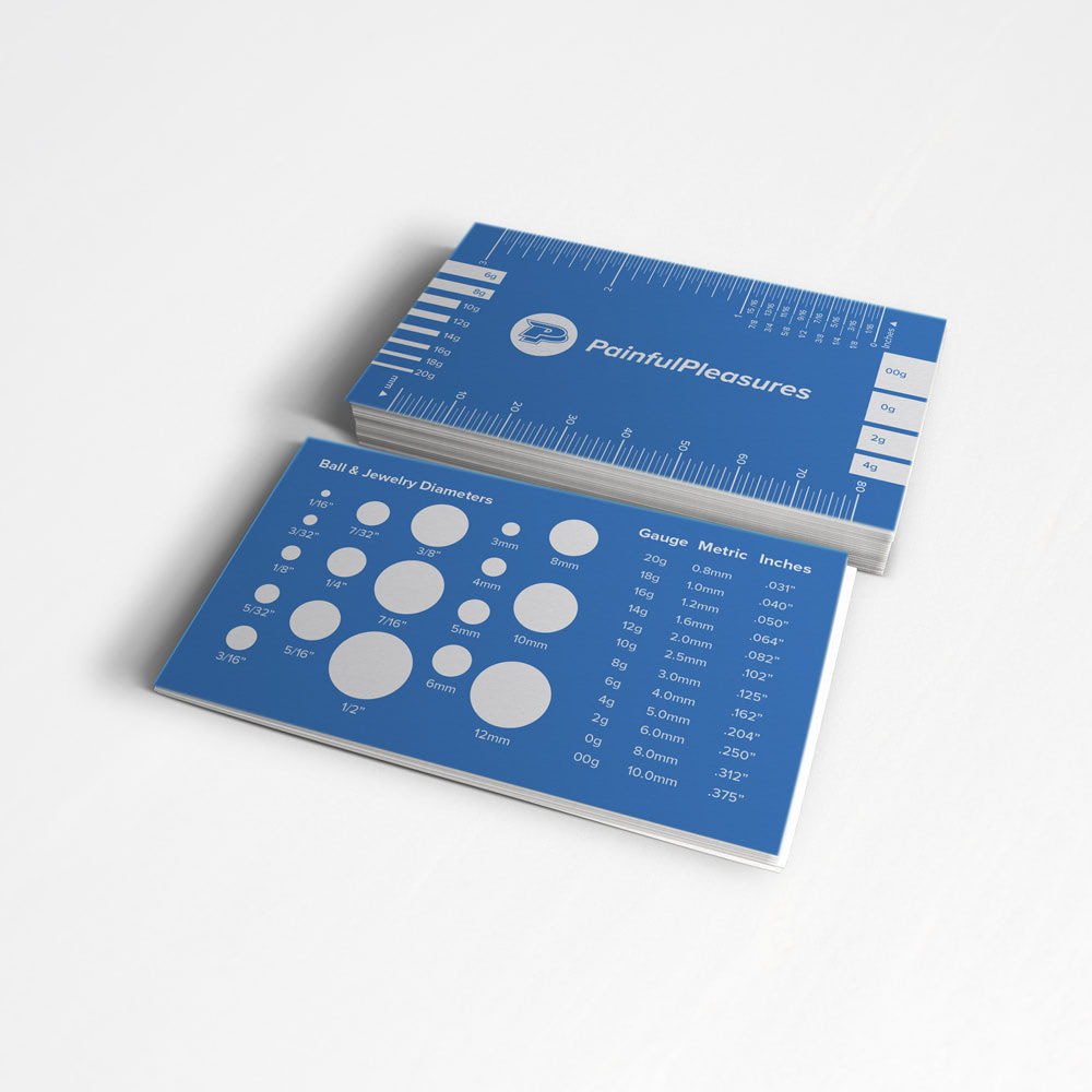 Painful Pleasures Body Jewelry Measuring Card — 2" x 3.5" — Price Per 1