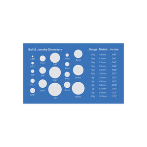 Painful Pleasures Body Jewelry Measuring Card — 2" x 3.5" — Price Per 1