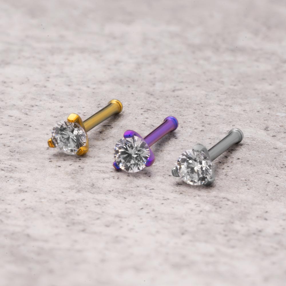 Titanium Nostril Stud with Prong-Set Gem