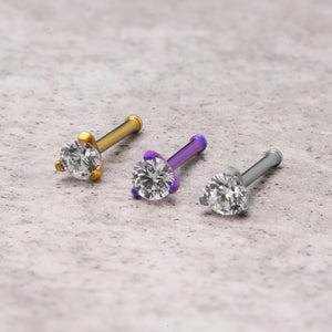 Titanium Nostril Stud with Prong-Set Gem
