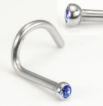 20g Bezel Set Screw Nose Jewelry Martini Setting - Right Bend